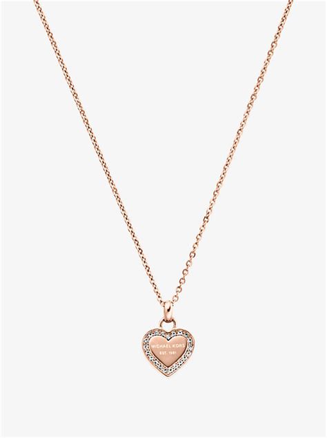 michael kors pavé rose gold tone heart charm necklace|Pavé Rose Gold.